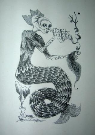 Título: “Mutación marina”
Técnica: Tinta china
Medidas: 22 x 14 cm  
Autora: Itzeel Reyes
Colección Privada
