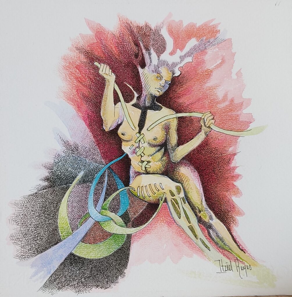 Título: “Nudos del alma”
Técnica: Mixta (tinta china, lápices de colores)
Medidas: 25 x 25 cm  
Autora: Itzeel Reyes
