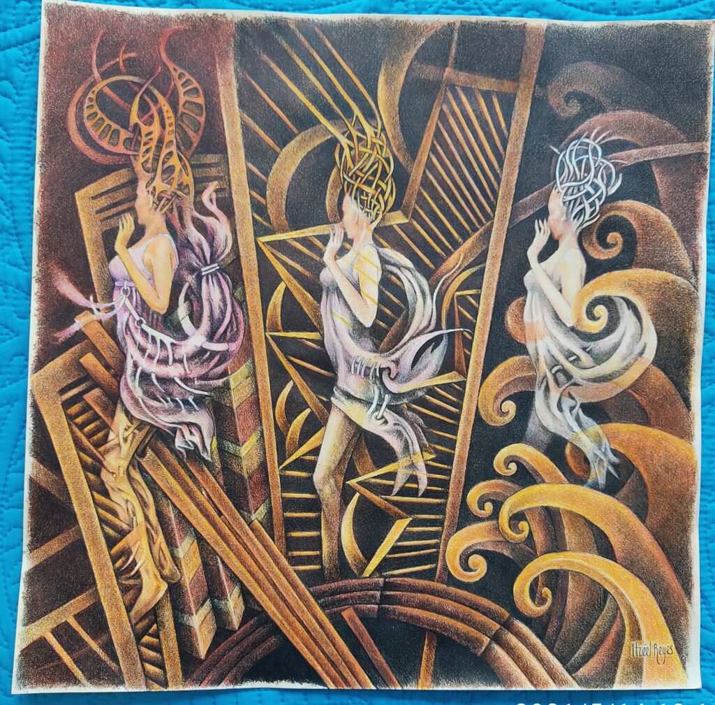 Título: “Danza triple”
Técnica: Mixta (Acuarela/ tinta china)
Medidas: 50 x 50 cm 
Autora: Itzeel Reyes
Colección Privada