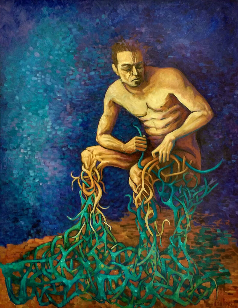 Título: Desanudando raíces
Medidas: 80 x 60 cm
Técnica: óleo sobre tela 	
Autora: Itzeel Reyes
Colección Privada
