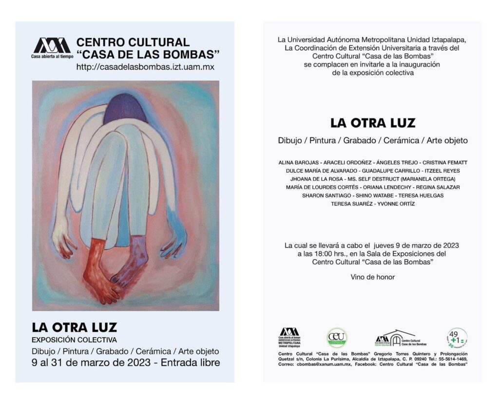La Exposición colectiva "La Otra Luz"  se inauguró el jueves 9 de marzo de 2023 y estará hasta el 31 de marzo en el Centro Cultural "Casa de las Bombas". Participo con dos obras.  Entrada Libre