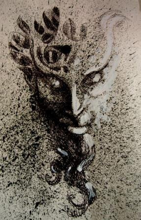 Título: “Demonio 4”
Técnica: Tinta china
Medidas: 15 x 7 cm  
Autora: Itzeel Reyes
Colección PRivada

